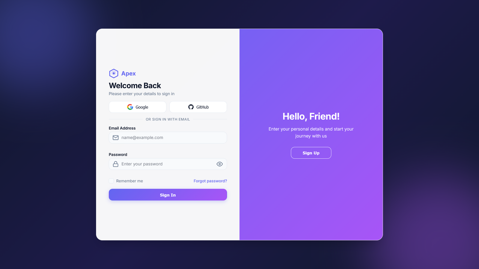 Apex - Modern Sign In & Sign Up HTML Template