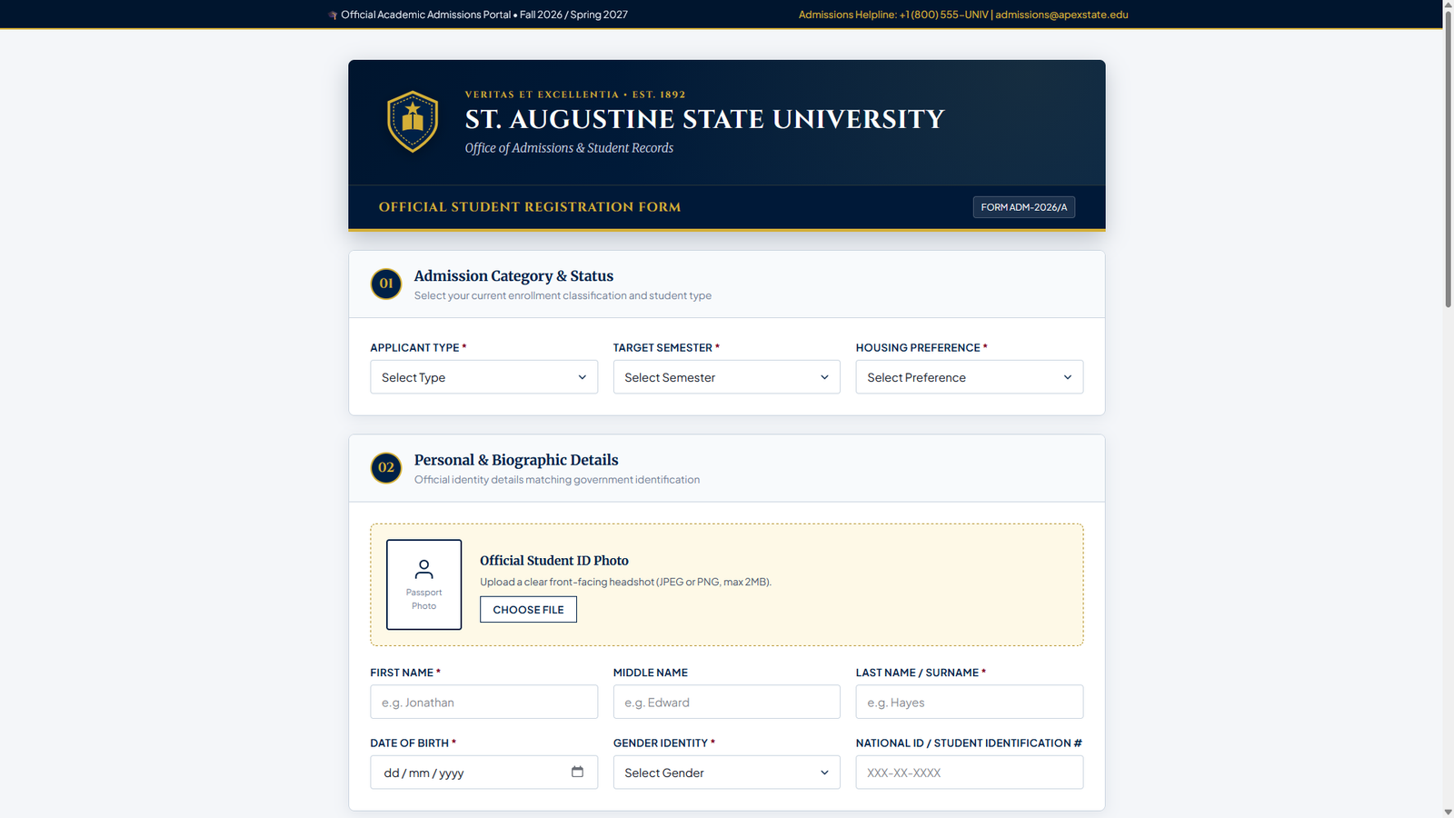 College Application Template - HTML