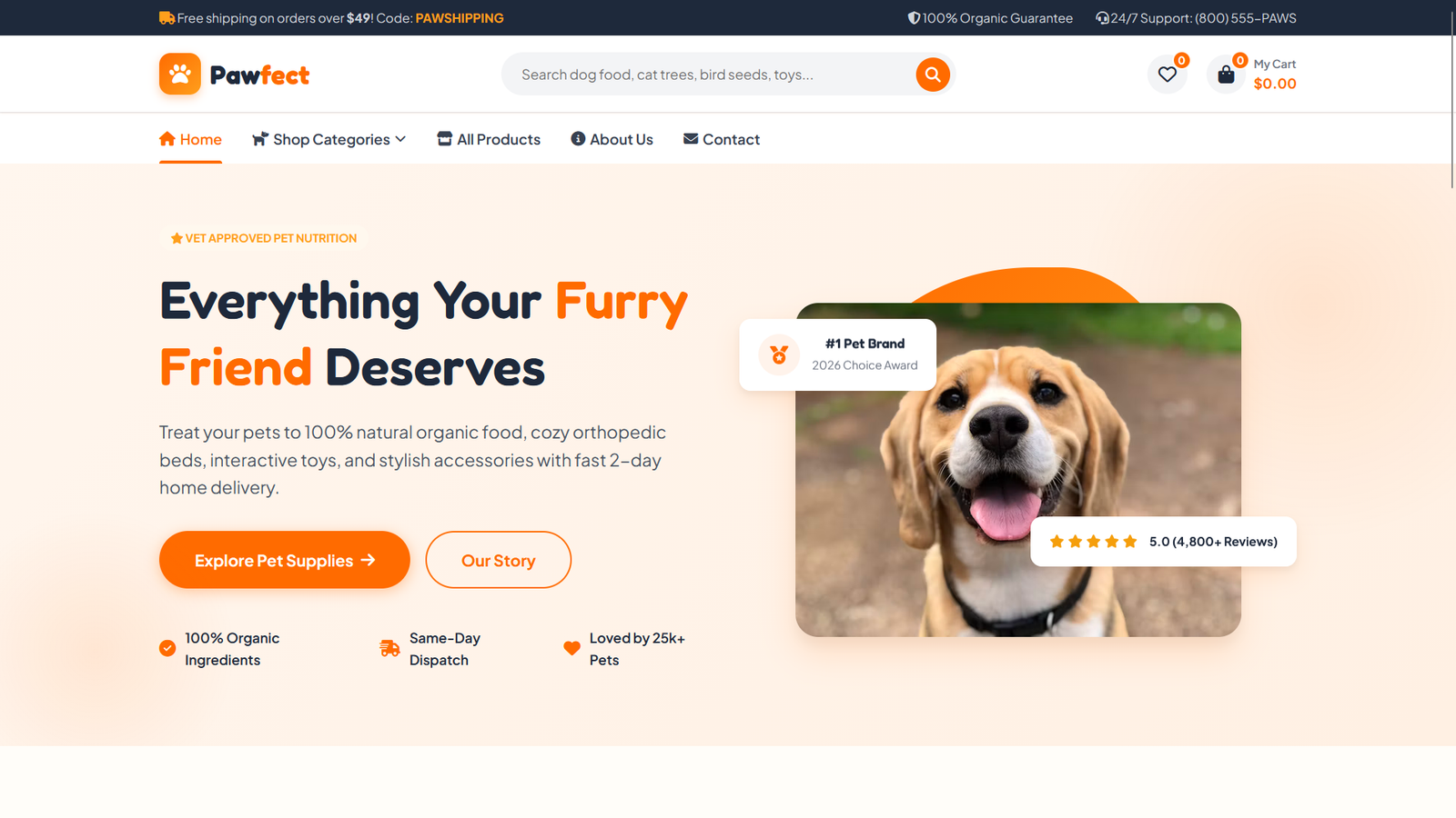 Pawfect — Pet Shop & Pet Food E-Commerce HTML5 Template