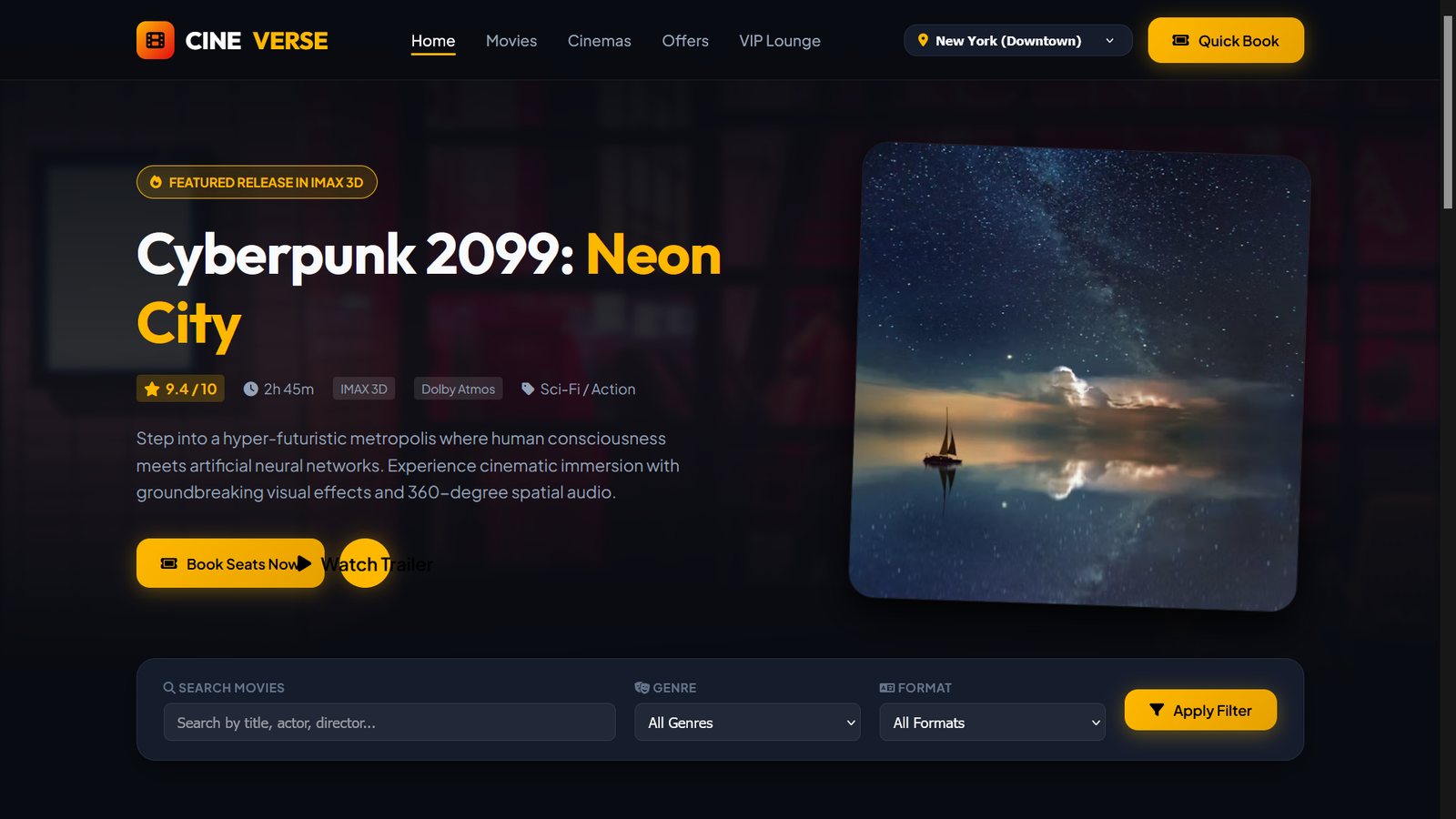 Cineverse — Luxury Movie Theater & Interactive Ticket Booking HTML Template