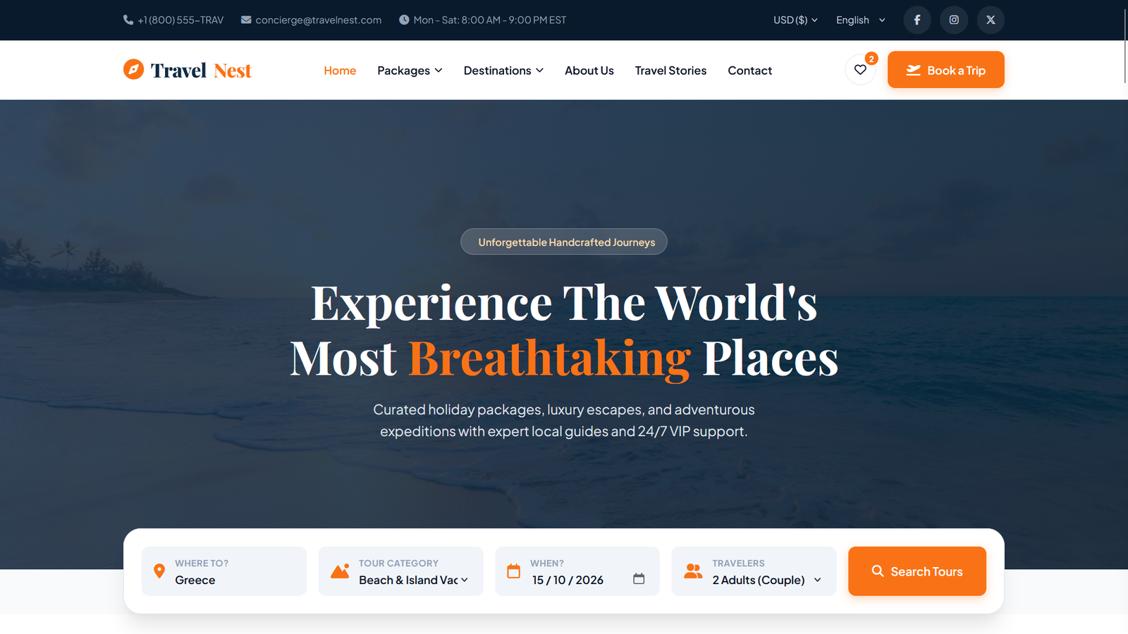 TravelNest – Tour & Travel Agency Booking HTML5 Template