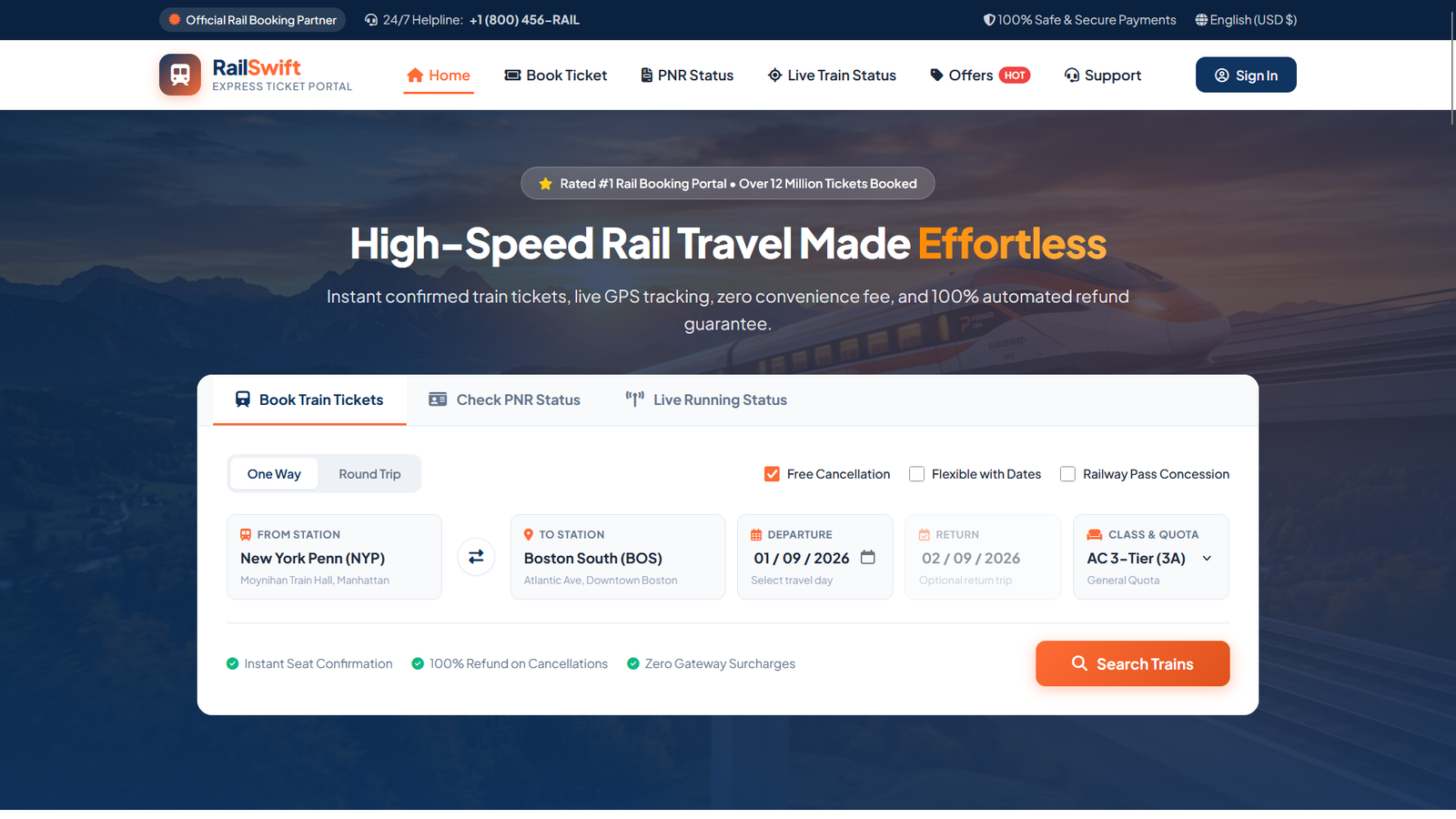 RailSwift – High-Speed Train Ticket Booking & Railway Portal HTML5 Template