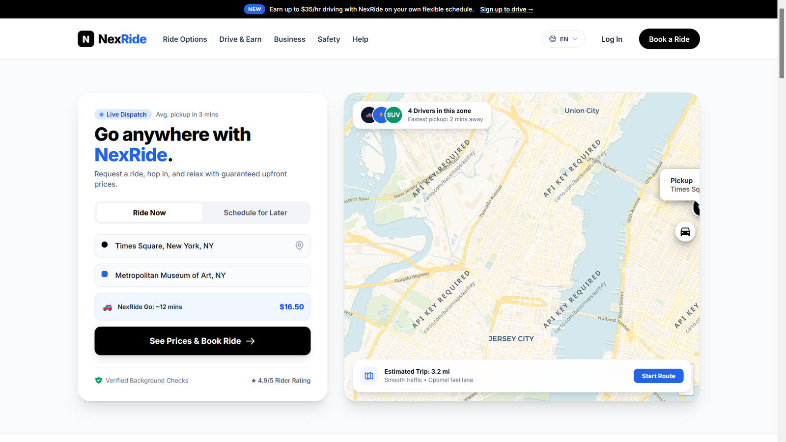 NexRide – On-Demand Ride Booking, Taxi & Chauffeur Service HTML5 Template